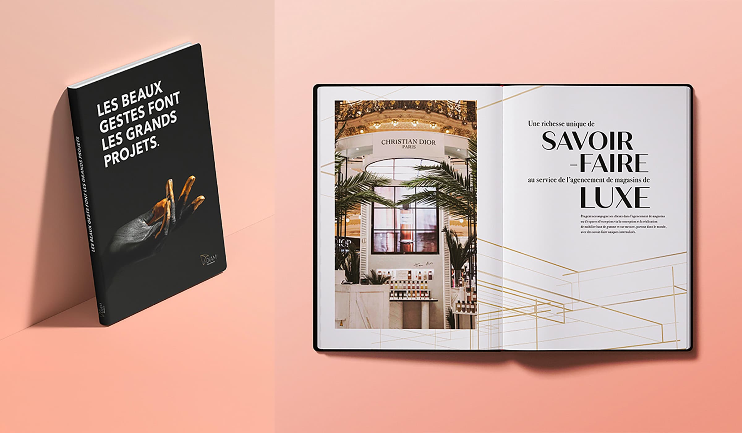 Livre ouvert et livre debout avec design élégant et texte inspirant.