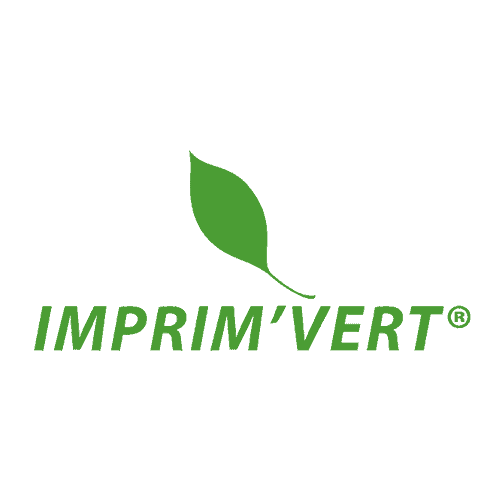 Logo Imprim'Vert avec feuille verte.