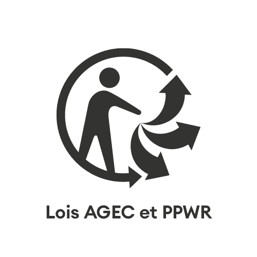 Illustration représentant la loi AGECS et PPWR pour la gestion durable des déchets.